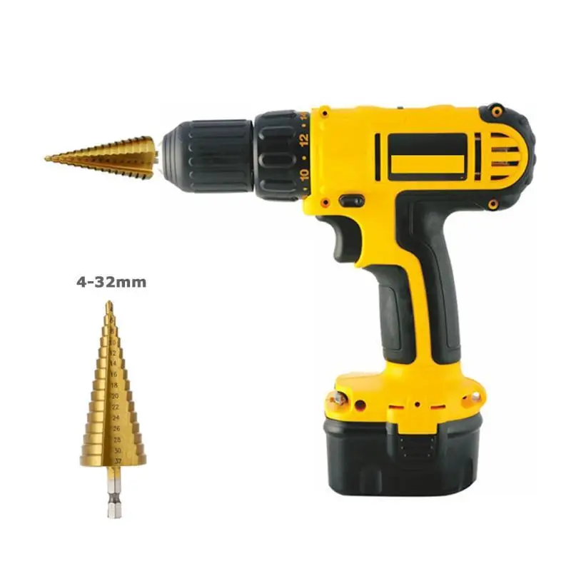 4-32 HSS Titanium Coated Step Drill Bit Hex Shank 1/4 Step Cone Drill for Metal Wood Hole Cut Power Tool Accessories
4-32 HSS Titanium Coated Step Drill Bit Hex Shank 1/4 Step Cone Drill for Metal Wood Hole Cut Power Tool Accessories
