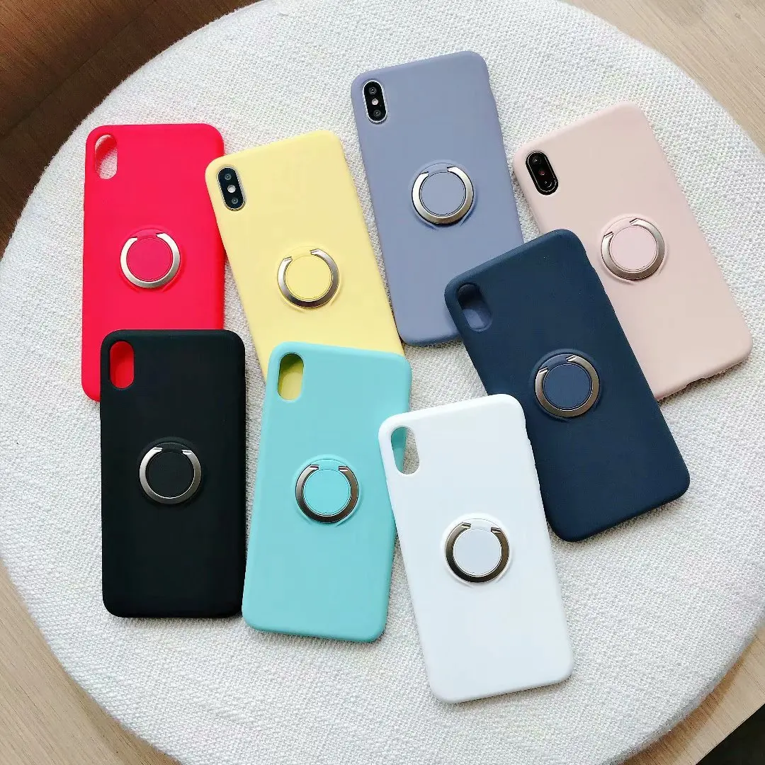 phone case for iPhone X Xs max XR 7 8 6 6s plus Candy s color silicone soft cases cover for iPhone 7plus with ring bracket stand