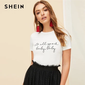 SHEIN White Slogan Letter Print Solid Slim Fitted Tee Short Sleeve Round Neck T Shirt Women Summer 2019 Casual T-shirt Tops
SHEIN White Slogan Letter Print Solid Slim Fitted Tee Short Sleeve Round Neck T Shirt Women Summer 2019 Casual T-shirt Tops