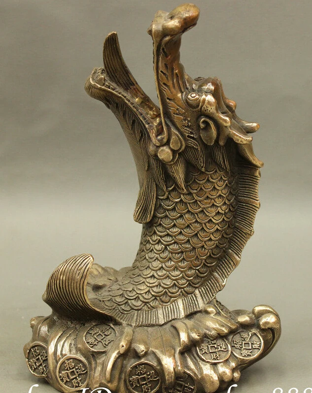 6" Chinese FengShui Bronze Copper Exorcism Dragon Fish On Wealth Coin Statue Set
6" Chinese FengShui Bronze Copper Exorcism Dragon Fish On Wealth Coin Statue Set