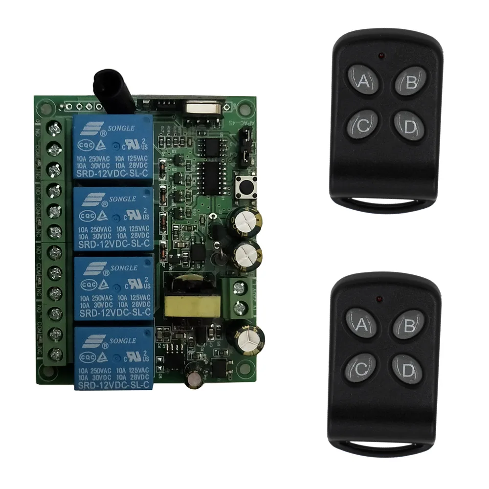AC 220V 4CH 4 CH Wireless Remote Control LED Light Bulb Switch Wireless RF Relay Radio Receiver Module Transmitter Smart Home
AC 220V 4CH 4 CH Wireless Remote Control LED Light Bulb Switch Wireless RF Relay Radio Receiver Module Transmitter Smart Home