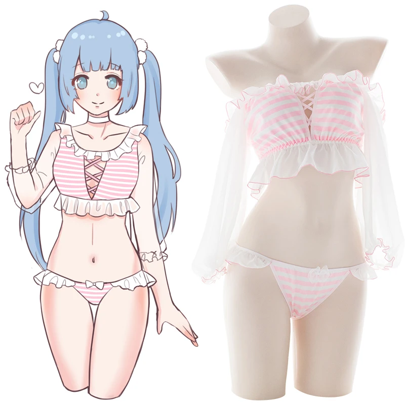 2Pcs Underwear Set Cute Kawaii Costumes Sexy Chiffon Striped Puff Sleeve Lingerie Camisole Tops Panty Set Cat Woman Costume
2Pcs Underwear Set Cute Kawaii Costumes Sexy Chiffon Striped Puff Sleeve Lingerie Camisole Tops Panty Set Cat Woman Costume