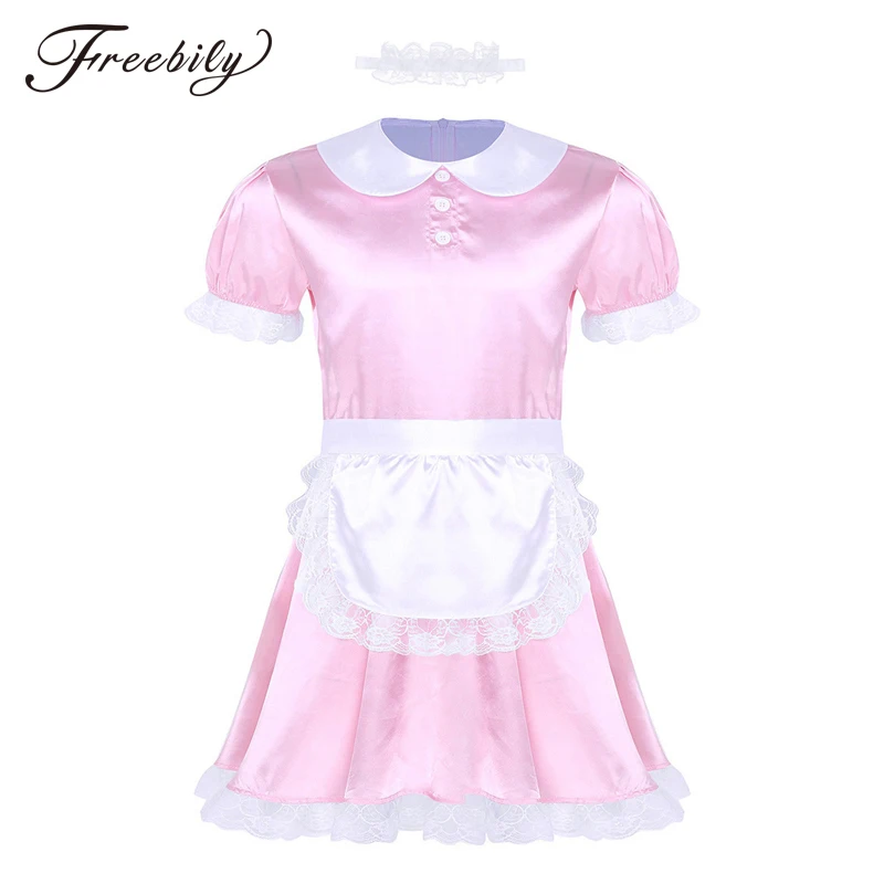 New Mens Sissy Girl Maid Dress Uniform Sexy Costumes Cosplay Clubwear Doll Neck Satin Dress with Headband and Apron for Gay Male
New Mens Sissy Girl Maid Dress Uniform Sexy Costumes Cosplay Clubwear Doll Neck Satin Dress with Headband and Apron for Gay Male