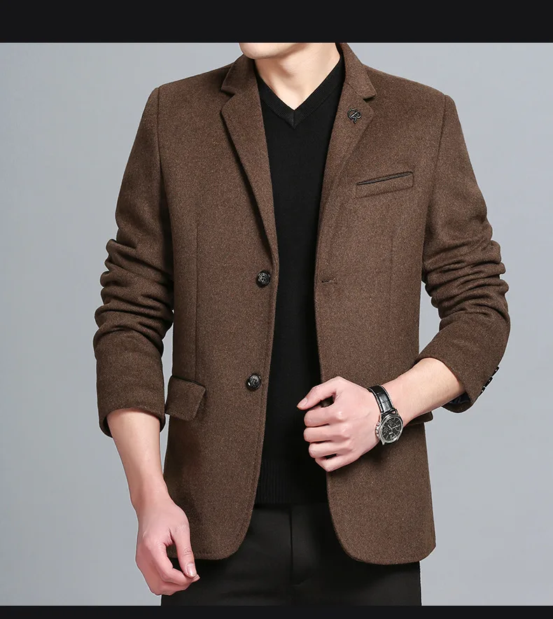 Waliicorners Wool Coat Men's Casual Solid Color Multi-Pocket Slim Fit Wool Blends Woolen Pea Coat Male Trench Coat Overcoat 50 HTB1gtJZaL1G3KVjSZFkq6yK4XXaU
