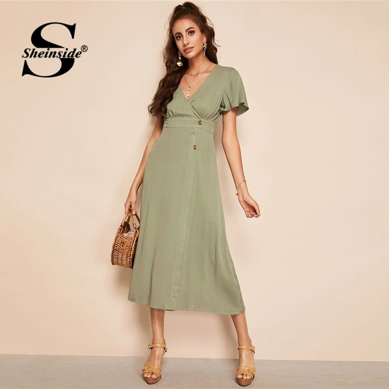 Sheinside V Neck Button Detail Wrap Dress Women 2019 Summer High Waist A Line Dresses Ladies Solid Butterfly Sleeve Dress
Sheinside V Neck Button Detail Wrap Dress Women 2019 Summer High Waist A Line Dresses Ladies Solid Butterfly Sleeve Dress