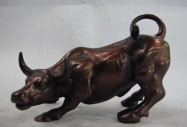 

USPS to USA S0855 Chinese pure Red Bronze carve Wall Street wealth Bull OX Lucky Feng shui Statue