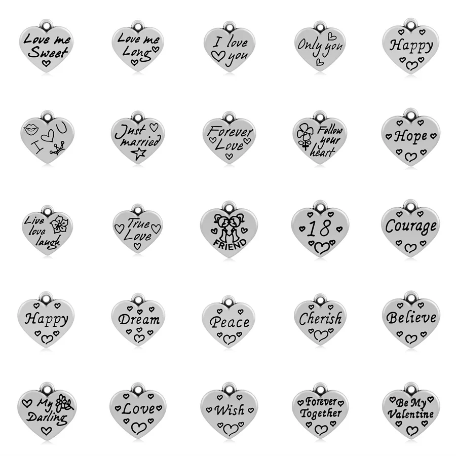 24 Styles Vintage Silver Titanium Heart Pendant Jewelry Making Dream Peace Wish Just Married Letters Charm Valentine's Day Gifts
24 Styles Vintage Silver Titanium Heart Pendant Jewelry Making Dream Peace Wish Just Married Letters Charm Valentine's Day Gifts