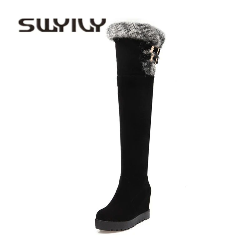 SWYIVY Woman High Boots Over The Knee Rabbit Fur 2018 Autumn Winter Female Fashion Long Snow Boots Shoes Increased Warm Boots 
SWYIVY Woman High Boots Over The Knee Rabbit Fur 2018 Autumn Winter Female Fashion Long Snow Boots Shoes Increased Warm Boots