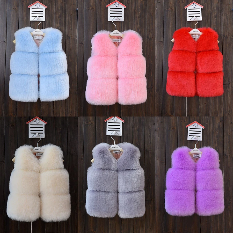 

2020 Autumn Winter Girls Faux Fur Vests Soft Children Waistcoats Solid Color Girls Fox Fur Vests Thicken Baby Girl Waistcoat