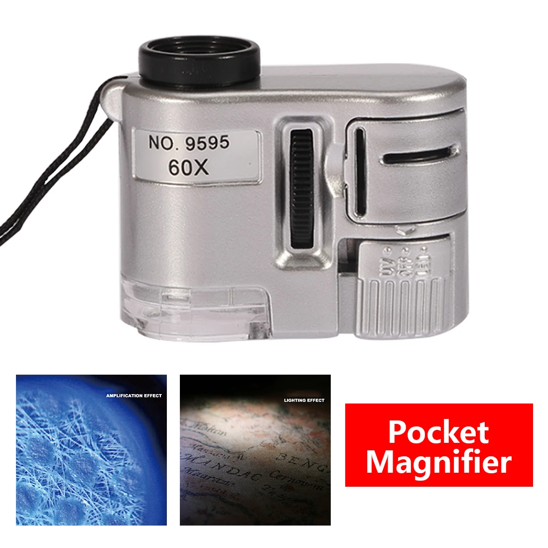 60X Handheld Magnifying Glass Mini Pocket Microscope Loupe Currency Detector Jeweler Magnifier With LED Light
60X Handheld Magnifying Glass Mini Pocket Microscope Loupe Currency Detector Jeweler Magnifier With LED Light