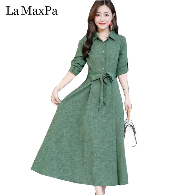 Cotton Linen Loose Large Size Dress High Quality 3XL Plus Size 2019 Spring New Arrival Turn-down Collar Long Sleeve Midi Dress
Cotton Linen Loose Large Size Dress High Quality 3XL Plus Size 2019 Spring New Arrival Turn-down Collar Long Sleeve Midi Dress
