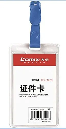 Comix T2554 Transparent Id Card Holder with Clip Specifications:vertical Unite Price:10pcs/sets Size:64*106mm Nw: 90g
Comix T2554 Transparent Id Card Holder with Clip Specifications:vertical Unite Price:10pcs/sets Size:64*106mm Nw: 90g