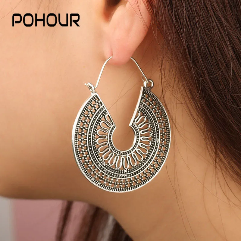 POHOUR New Arrival Bohemia Vintage Jewelry Women Antique Silver Hollow Out Carved Earrings tribal Earring Ethnic jewelry
POHOUR New Arrival Bohemia Vintage Jewelry Women Antique Silver Hollow Out Carved Earrings tribal Earring Ethnic jewelry