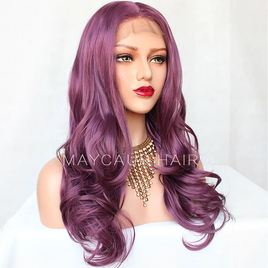 _0016_Maycaur Body Wave Wigs Fashion Purple Color 180 Density Long Wave Synthetic Lace Front Wigs For Black Women Gluele