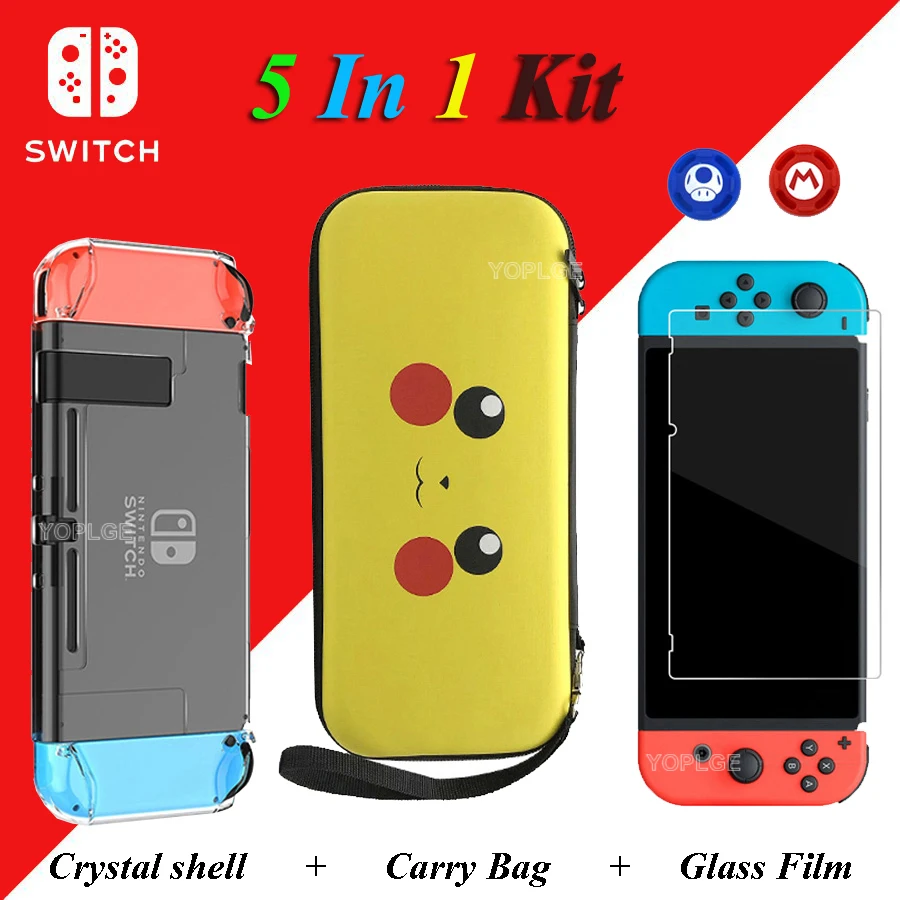 5 In 1 Nintend Switch Accessories Carry Storage Bag Tempered Glass Film Crystal Shell 2 Analog Caps for Nintendo Switch Console
5 In 1 Nintend Switch Accessories Carry Storage Bag Tempered Glass Film Crystal Shell 2 Analog Caps for Nintendo Switch Console