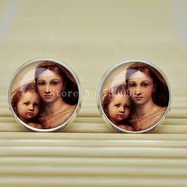 Фото 1pair Mothers Day Gift Idea Earrings Madonna Rafael glass Cabochon B1038 | Украшения и аксессуары