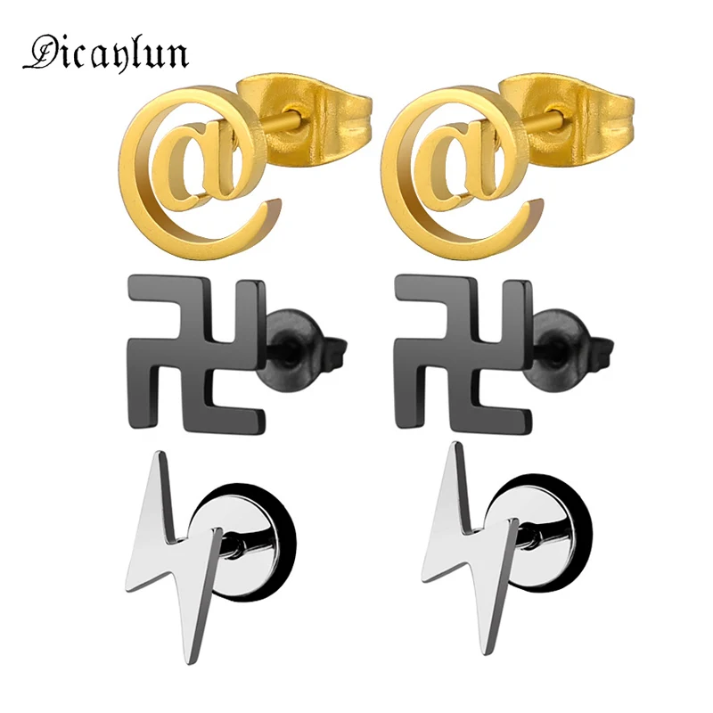 DICAYLUN Stainless Steel Symbol Earrings @ Letter Symbol Buddha Lightning Stud Earrings Silver Black Gold Earing Jewelry Gifts
DICAYLUN Stainless Steel Symbol Earrings @ Letter Symbol Buddha Lightning Stud Earrings Silver Black Gold Earing Jewelry Gifts