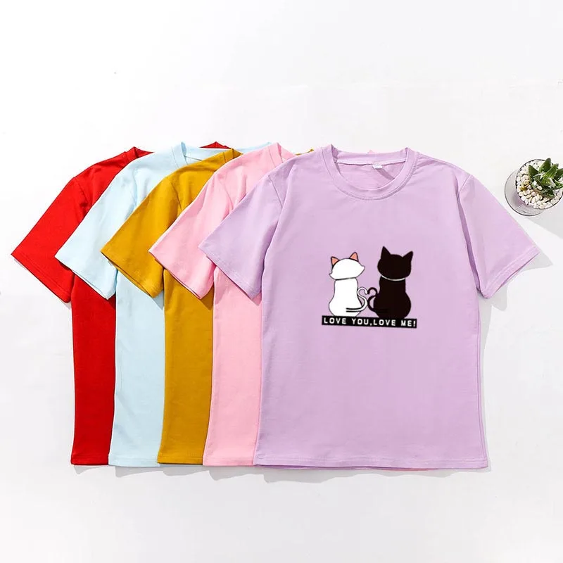 Two Cats Print Women T shirts Spring Summer Short Sleeve O Neck Cotton Spandex Women Tops Tees Loose Slim Fit Women T-shirts
Two Cats Print Women T shirts Spring Summer Short Sleeve O Neck Cotton Spandex Women Tops Tees Loose Slim Fit Women T-shirts