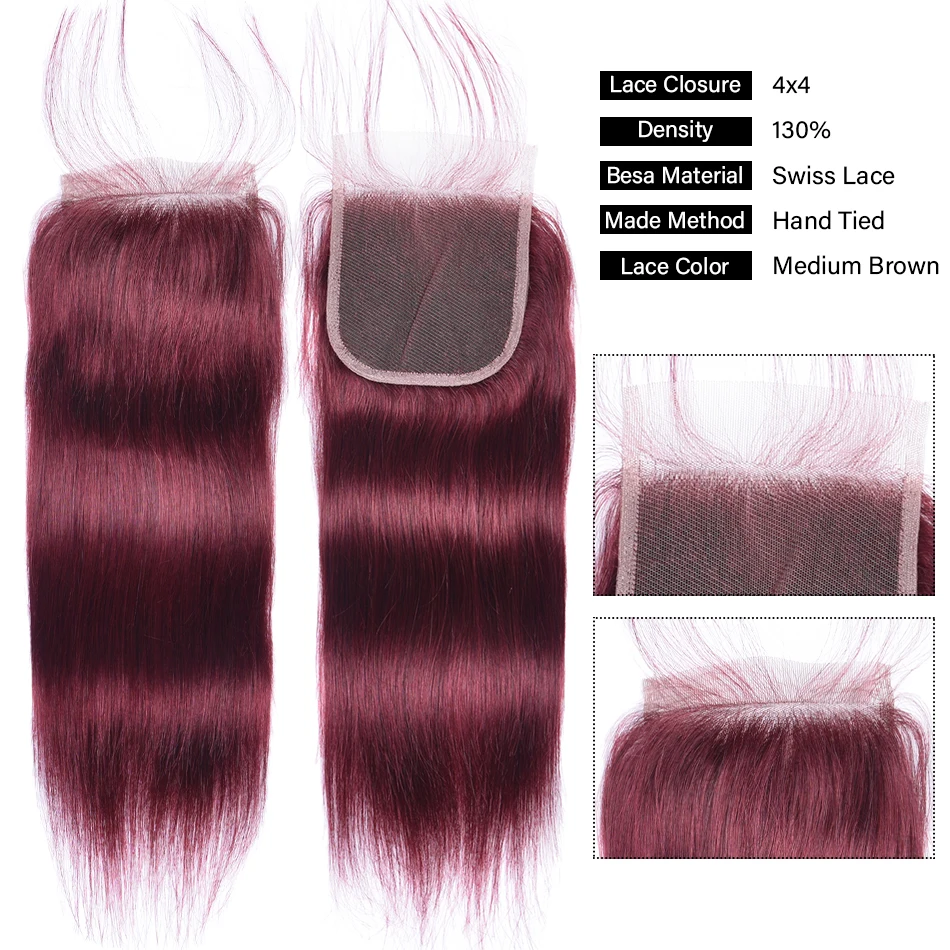 99J Lace Closure Pre-Colored 100% Human Hair 4x4inch Brazilian Human Hair Red Lace Closure Chic Crown Straight No Shedding
99J Lace Closure Pre-Colored 100% Human Hair 4x4inch Brazilian Human Hair Red Lace Closure Chic Crown Straight No Shedding