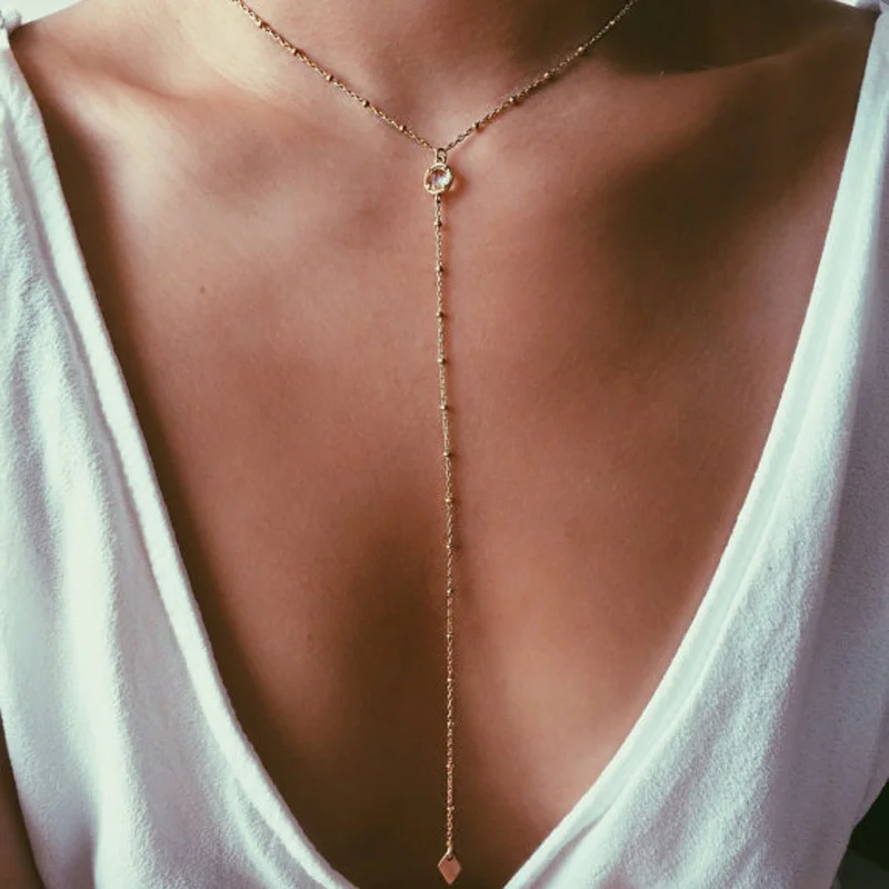 Simple Gold Silver Color Chain Crystal Choker Necklace Long Beads Tassel Chocker Necklaces For Women collar collier ras du cou
Simple Gold Silver Color Chain Crystal Choker Necklace Long Beads Tassel Chocker Necklaces For Women collar collier ras du cou