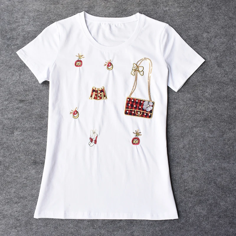 2018 Summer Cotton Vogue Beading Printed Women Breathable tshirt Casual Women's t shirt O-neck Women Tops Tee Shirts New
2018 Summer Cotton Vogue Beading Printed Women Breathable tshirt Casual Women's t shirt O-neck Women Tops Tee Shirts New