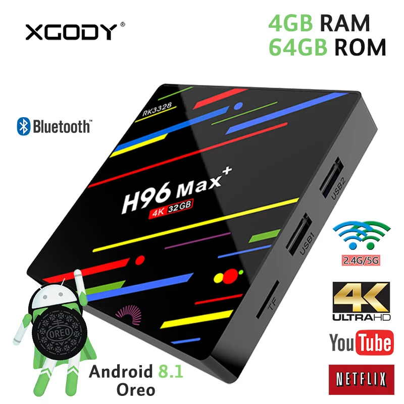 XGODY H96 Max+ 4K HD Smart TV Box Android 8.1 Oreo 4GB RAM 64G ROM Bluetooth Media Player TV Receiver Streamer Set top Box
XGODY H96 Max+ 4K HD Smart TV Box Android 8.1 Oreo 4GB RAM 64G ROM Bluetooth Media Player TV Receiver Streamer Set top Box