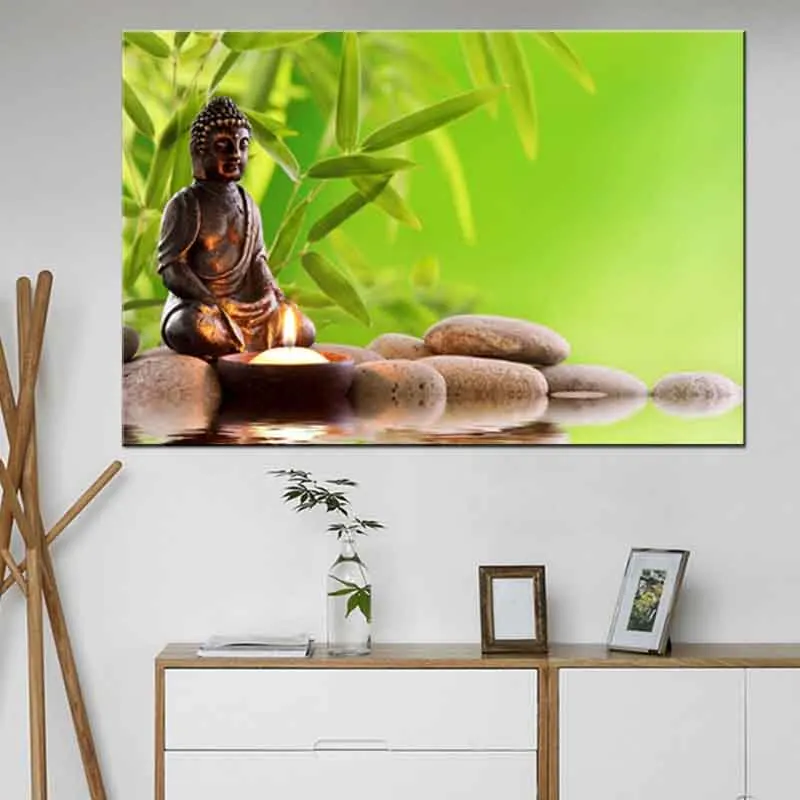 

1 Piece Buddha With Bamboo Canvas Print Painting Large Size Zen Meditation God Wall Art Picture For Living Room Decor
