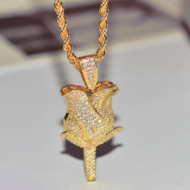 Gold Silver Bling Zircon STone Hip Hop Rose Pendant Long Chain Necklace for Women Man Fashion Jewelry
Gold Silver Bling Zircon STone Hip Hop Rose Pendant Long Chain Necklace for Women Man Fashion Jewelry