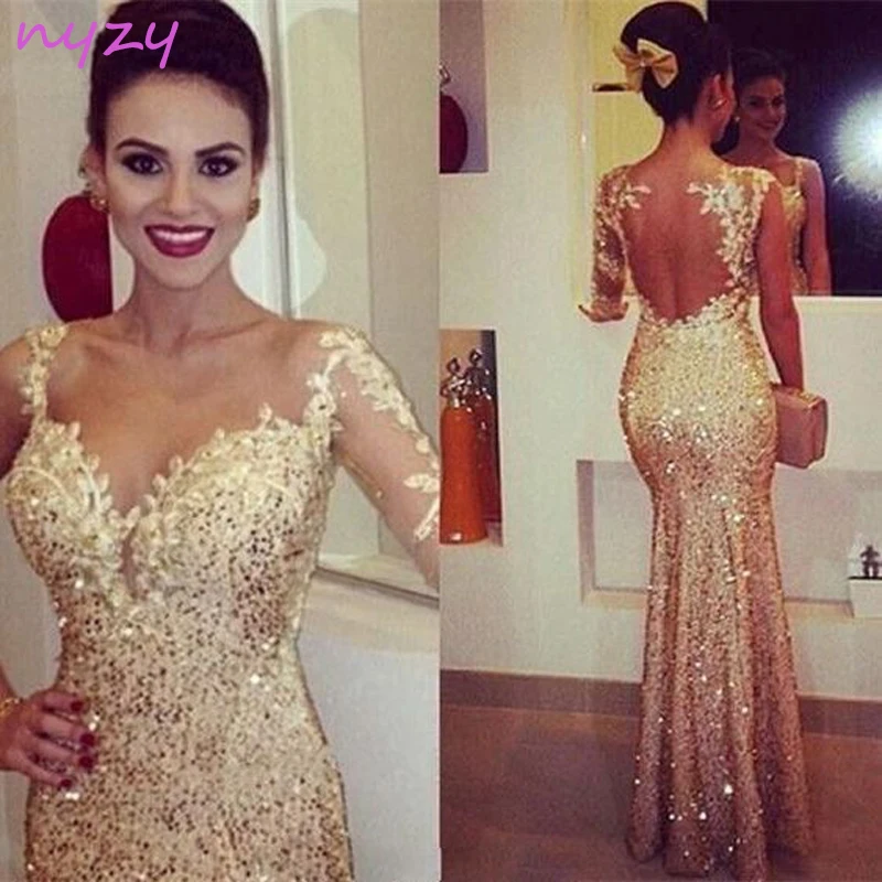 NYZY E10 Sexy Sheer Back Bling Sequins One Shoulder Long Sleeve Evening Prom Dresses Wedding Party Gold 2019
NYZY E10 Sexy Sheer Back Bling Sequins One Shoulder Long Sleeve Evening Prom Dresses Wedding Party Gold 2019
