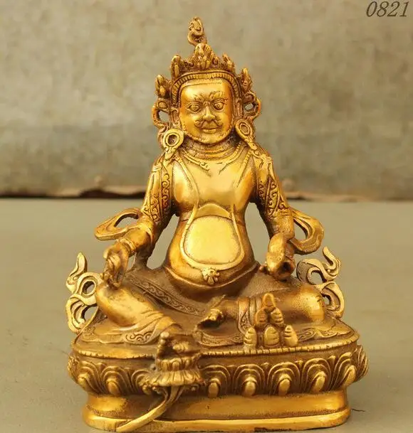 free 6" Tibet Buddhist Bronze Gilt Wealth Mammon God Yellow Jambhala Buddha Statue fast