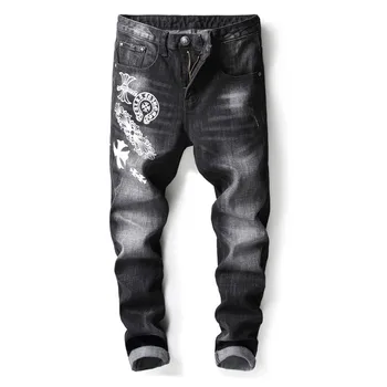 European Style Black Fashion Men's Ripped Printed Skinny Biker Jeans Trousers Black Frayed Slim Fit Long Denim Pants Size 29-38
European Style Black Fashion Men's Ripped Printed Skinny Biker Jeans Trousers Black Frayed Slim Fit Long Denim Pants Size 29-38