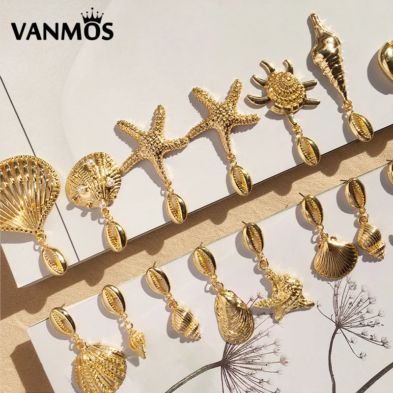 Vanmos New Bohemia Gold Color Metal Shell Drop Earrings for Women's Girl's Summer Beach Ocean Sea Star Starfish Pendant Earrings
Vanmos New Bohemia Gold Color Metal Shell Drop Earrings for Women's Girl's Summer Beach Ocean Sea Star Starfish Pendant Earrings