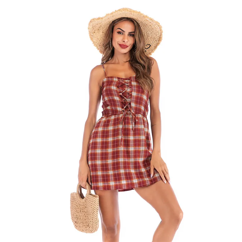 Womens Plaid Print Summer Dresses Backless Beach Style A Line Female Clothing Mini Dresses
Womens Plaid Print Summer Dresses Backless Beach Style A Line Female Clothing Mini Dresses