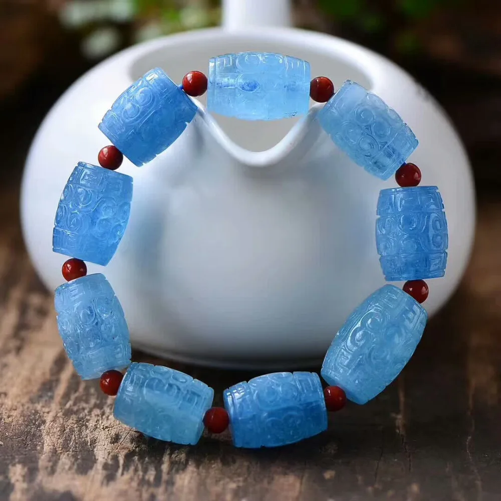 Top Quality Natural Blue Aquamarine Clear Craved Barrel Beads Bracelet Healing Stone Woman Stretch Crystal Bracelet AAAAAA
Top Quality Natural Blue Aquamarine Clear Craved Barrel Beads Bracelet Healing Stone Woman Stretch Crystal Bracelet AAAAAA