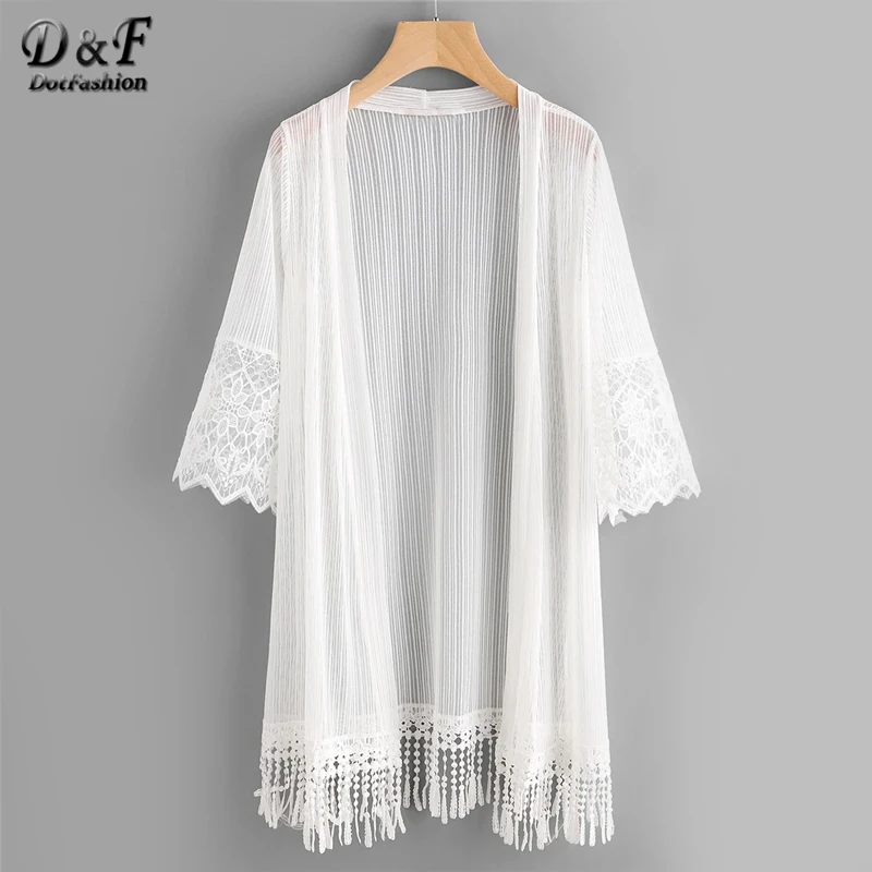 Dotfashion White Embroidered Mesh Panel Fringe Hem Kimono Women 2019 New Spring Summer Vacation Beachwear Ladies Cardigan Kimono
Dotfashion White Embroidered Mesh Panel Fringe Hem Kimono Women 2019 New Spring Summer Vacation Beachwear Ladies Cardigan Kimono