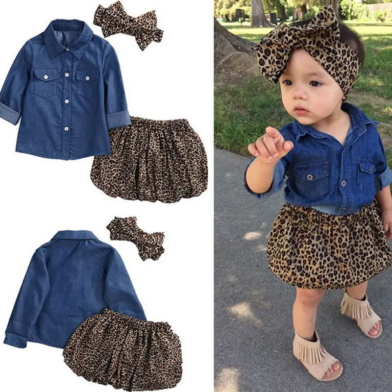 Baby Girls Clothes Set Denim Shirt + Leopard Skirt & Bowknot Hairbands Children Kids Cotton Long Sleeves Tops Tutu Miniskirts
Baby Girls Clothes Set Denim Shirt + Leopard Skirt & Bowknot Hairbands Children Kids Cotton Long Sleeves Tops Tutu Miniskirts
