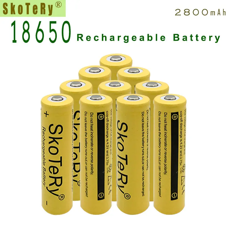 12pcs SkoTeRy Yellow 2800mah 18650 Battery 3.7V Rechargeable Li-ion Battery for Led Flashlight Toys Cameras Wholesale
12pcs SkoTeRy Yellow 2800mah 18650 Battery 3.7V Rechargeable Li-ion Battery for Led Flashlight Toys Cameras Wholesale