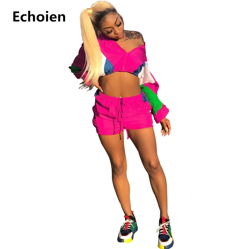 Casual Two Piece Set Women Tracksuit Crop Top and Shorts Short Jacket Colorful Patchwork Sweatshirt Set Sporting Short Set
Casual Two Piece Set Women Tracksuit Crop Top and Shorts Short Jacket Colorful Patchwork Sweatshirt Set Sporting Short Set