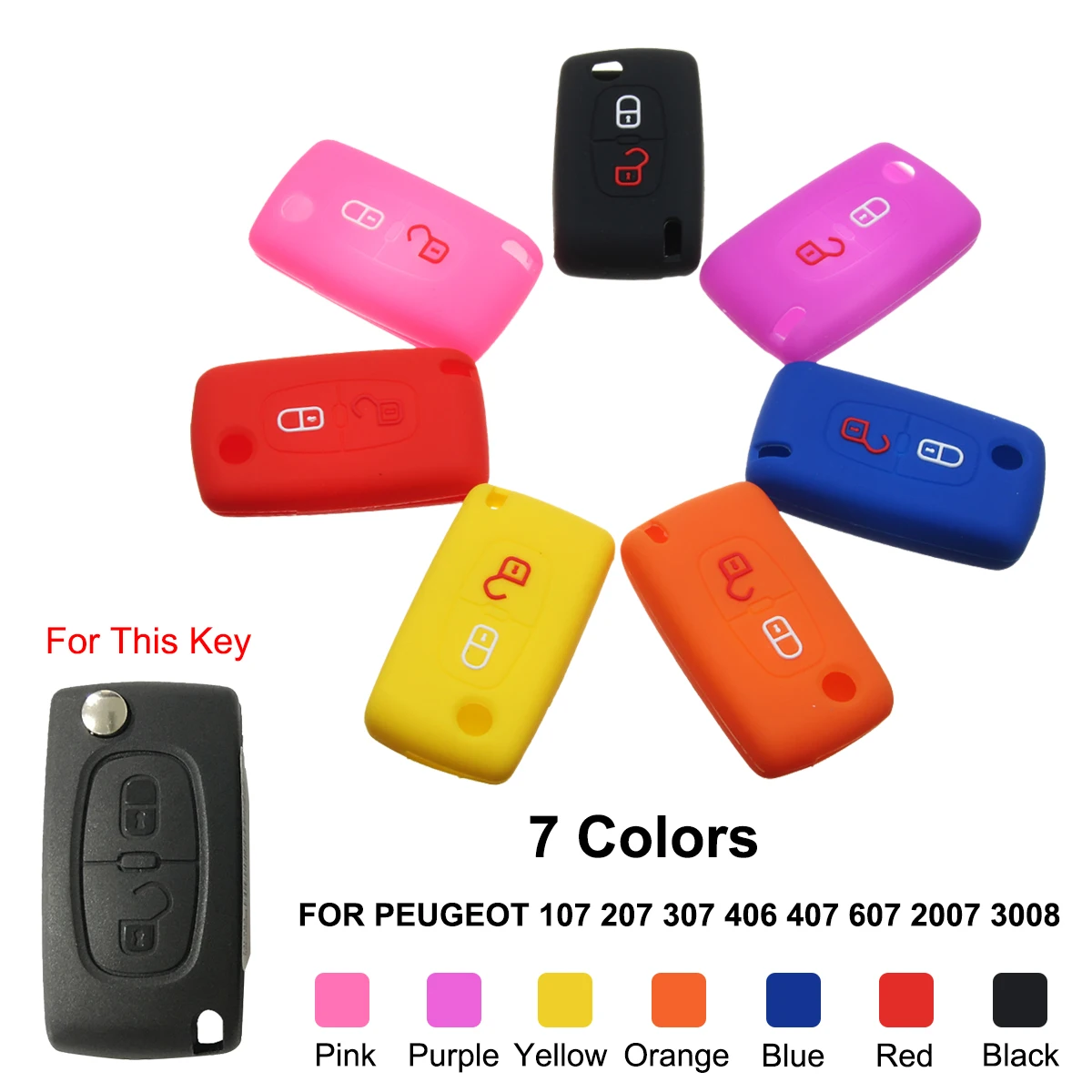 2 Buttons Silicone Car Flip Key Case Cover Key Shell Fob Holder Protector for Peugeot 107 207 307 406 407
2 Buttons Silicone Car Flip Key Case Cover Key Shell Fob Holder Protector for Peugeot 107 207 307 406 407