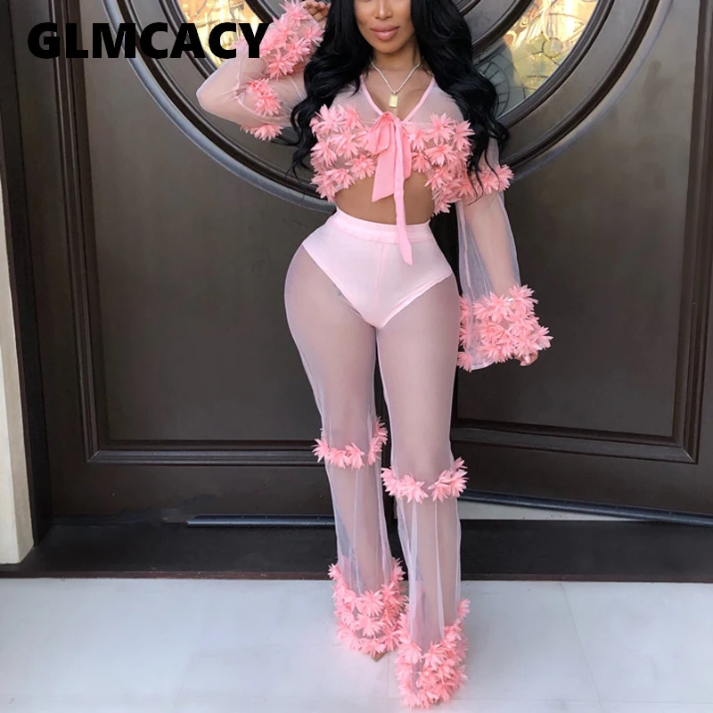 Women Floral Embroidery Tie Front See Through Crop Tops and Long Pants 2 Pieces Sexy Night Out Party Clubwear Outfits
Women Floral Embroidery Tie Front See Through Crop Tops and Long Pants 2 Pieces Sexy Night Out Party Clubwear Outfits
