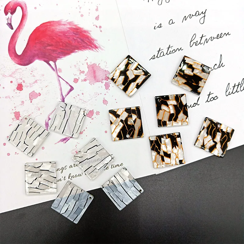 Square Fashion Unique 10pcslot Bright Acetic Acid Imitate Marble Texture Coin-shape Charms for EarringJewelry DIY ET44 (5)