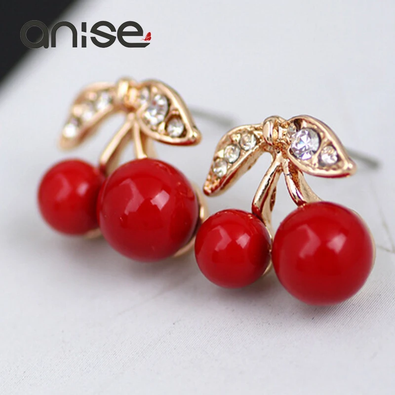 Anise Cute Red Cherry Earrings Luxury Rhinestone Leaf Bead Small Stud Earrings for Women Girl Charm Party Jewelry Brincos Gift
Anise Cute Red Cherry Earrings Luxury Rhinestone Leaf Bead Small Stud Earrings for Women Girl Charm Party Jewelry Brincos Gift