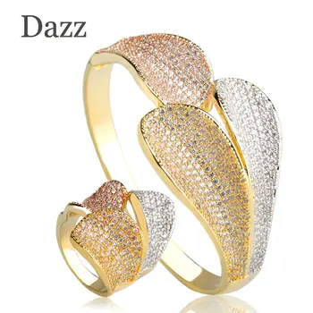 Dazz Fashion Luxury Three Colors Leaves Shape Bangles Ring Set Copper Zircons Jewelry Sets Women Girls Large Size Bijuterias
Dazz Fashion Luxury Three Colors Leaves Shape Bangles Ring Set Copper Zircons Jewelry Sets Women Girls Large Size Bijuterias