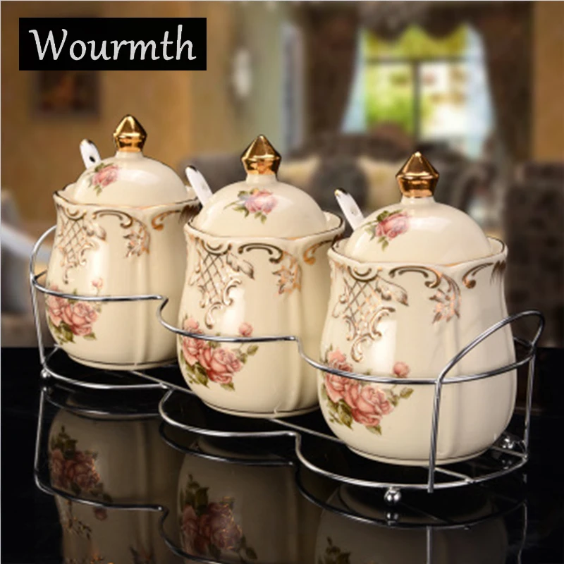 Wourmth 3pcs/Set European high-grade seasoning Cans with Lid &Spoon Ceramic Salt can Rack Shelf Creative Kitchen Seasoning tool
Wourmth 3pcs/Set European high-grade seasoning Cans with Lid &Spoon Ceramic Salt can Rack Shelf Creative Kitchen Seasoning tool