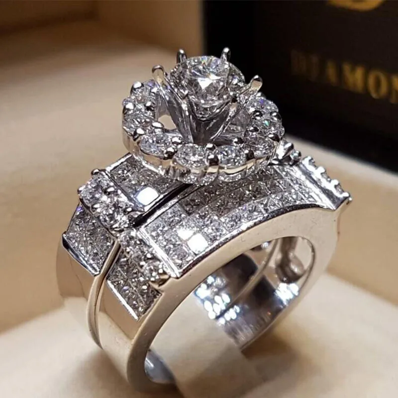 Elegant Romantic Female Crystal White Round Ring Set Luxury S925 Silver Engagement Ring Vintage Bridal Wedding Rings For Women
Elegant Romantic Female Crystal White Round Ring Set Luxury S925 Silver Engagement Ring Vintage Bridal Wedding Rings For Women