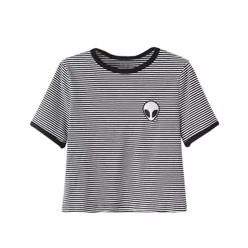 Hot Summer Fashion Women Alien stripe printed Selling Chiffon Blouses Short Sleeve O-Neck Shirt Casual Ladies Tops ultrashort
Hot Summer Fashion Women Alien stripe printed Selling Chiffon Blouses Short Sleeve O-Neck Shirt Casual Ladies Tops ultrashort