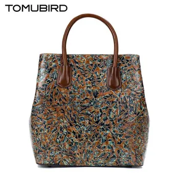 

TOMUBIRD New superior cowhide leather designer Classic embossed floral genuine Leather tote women Shoulder Handbags