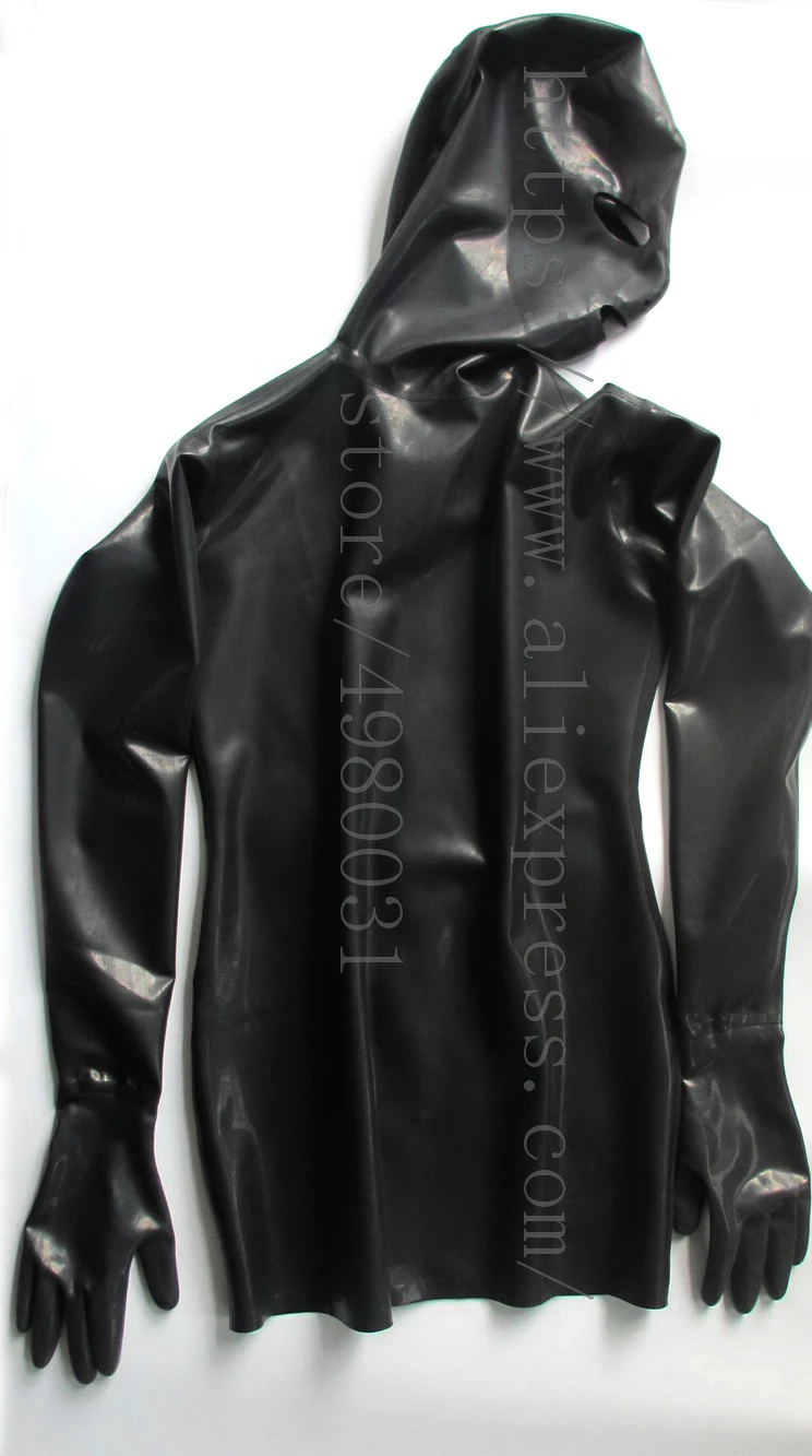 Novelty latex short dress with finger gloves and latex hoods (open eyes,mouth and nostrils) with back zip in black color
Novelty latex short dress with finger gloves and latex hoods (open eyes,mouth and nostrils) with back zip in black color
