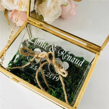 Custom Glass Jewelry Box Personalized Wedding Glass Box Geometric Copper Wedding Ring Holders Box Supplies