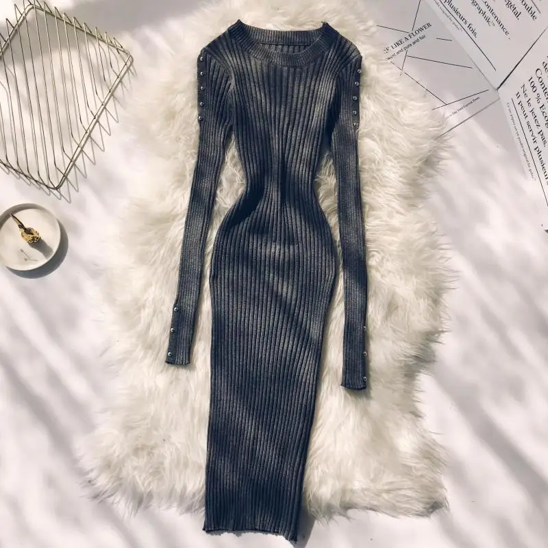 Amolapha Women Buttons Sleeve Knitting Dress Autumn Winter Solid Woman Knit Slim Fit Dresses Vestidos
Amolapha Women Buttons Sleeve Knitting Dress Autumn Winter Solid Woman Knit Slim Fit Dresses Vestidos
